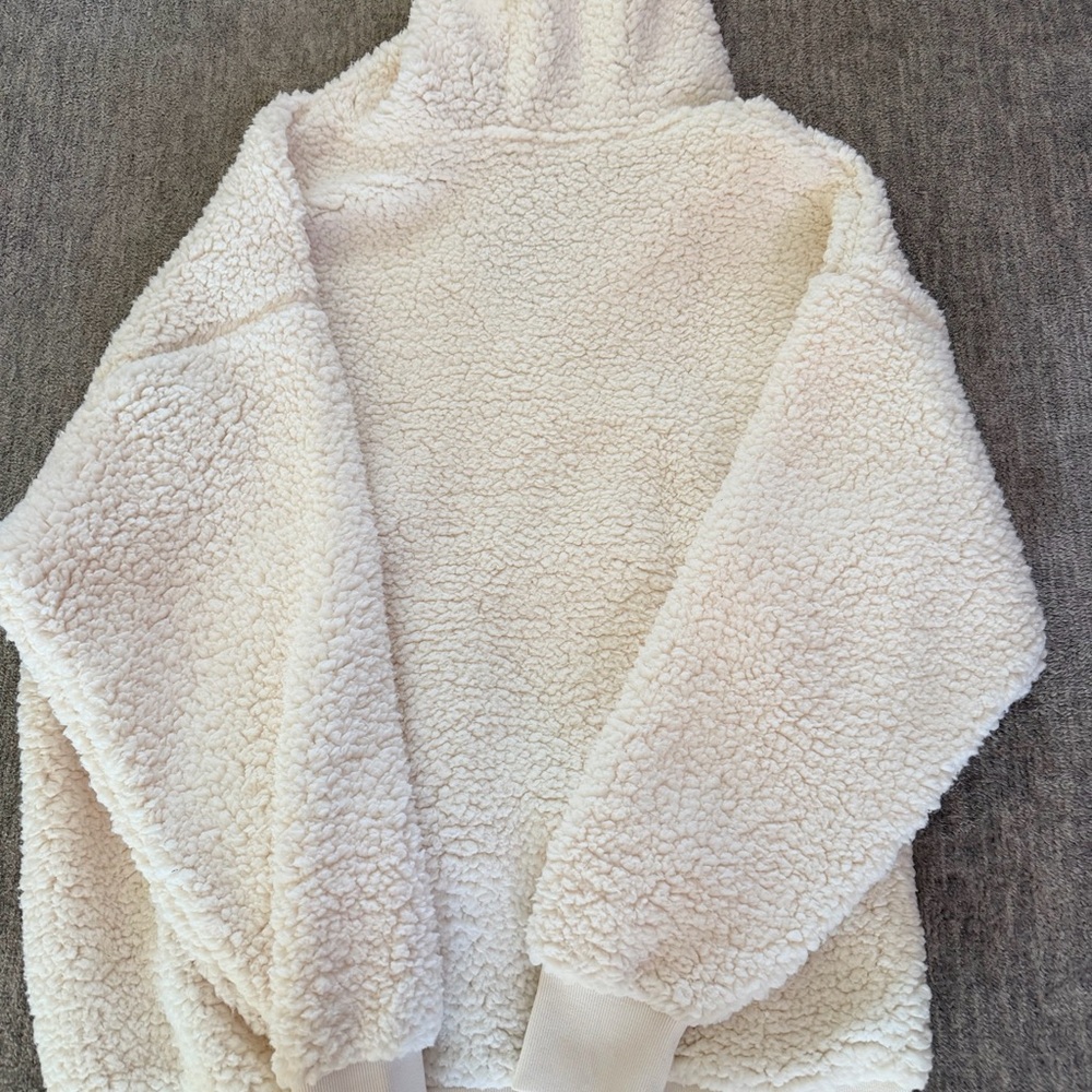 PINK Victoria's Secret Cream V-Neck Sherpa Sweater - Picture 2 of 2